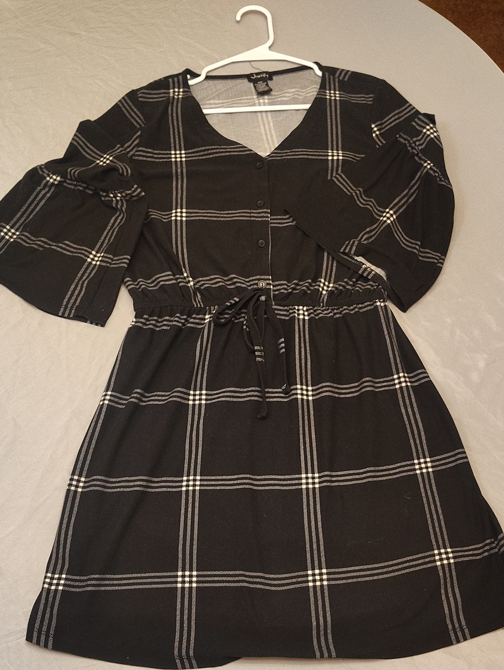 Justify Black Plaid Button-Front Tie-Waist Midi Dress